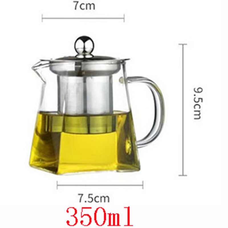 Square Glass Stainless Steel Filter Teapot